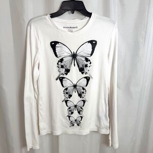 Norma Kamali Organic Cotton Butterfly Long Sleeve Black White Top Sz L Slim Fit